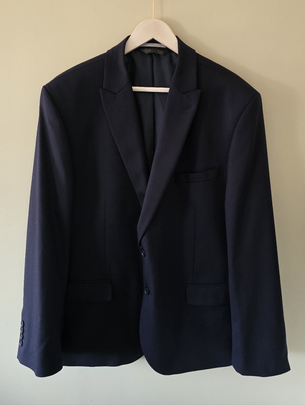 NWT Marks & Spencer Midnight Navy Wool Blend Blazer Size 46 Contemporary Preppy